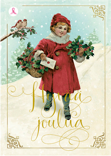 1-osainen joulukortti Roosa nauha