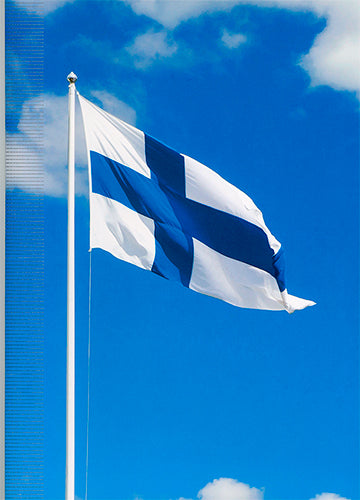 Suomenlippu liehuu korkealla lipputangossa