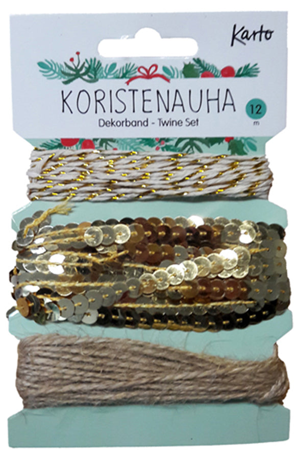 Koriste- ja pakkausnauha  3 kpl/pkt, 4 m kulta